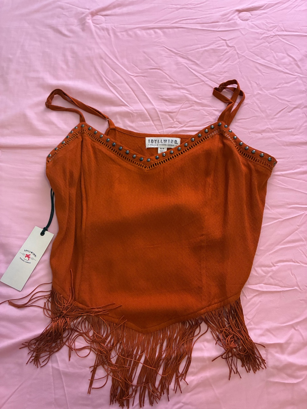 Studded Rust Fringe Cami Top by